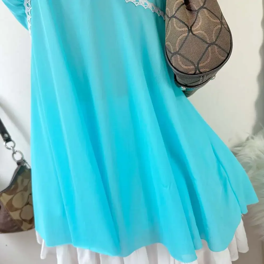 Vintage Sheer Lace-Trimmed Babydoll Cami Top